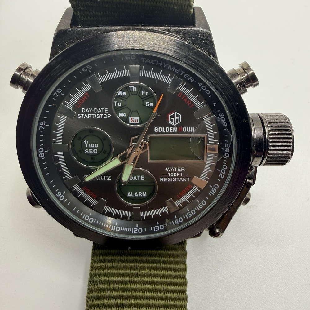 Golden Hour‎ Tactical Watch Analog Digital Chronograph Alarm Nylon Strap